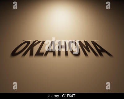 Un Rendering 3D dell'ombra di un upside down testo che legge Oklahoma. Foto Stock