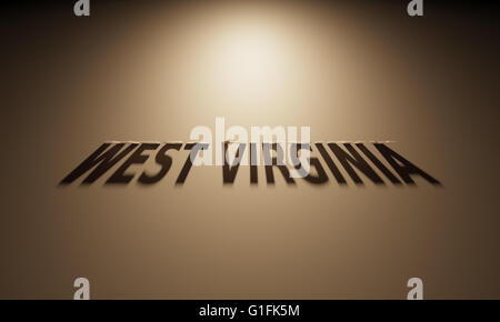 Un Rendering 3D dell'ombra di un capovolto il testo che legge in West Virginia. Foto Stock