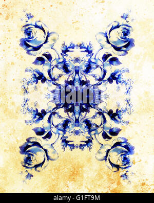 Fiore ornamentale mandala. Rose flover collage. Il colore blu. Foto Stock