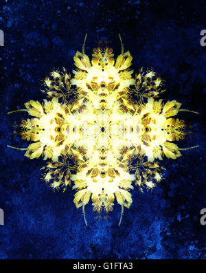 Fiore ornamentale mandala. Rose flover collage. Oro e blu. Foto Stock