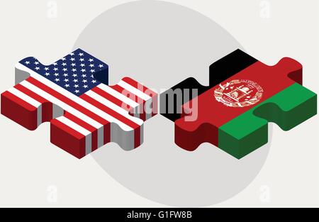 Immagine vettoriale - USA e Afghanistan bandiere nel puzzle isolati su sfondo bianco Illustrazione Vettoriale