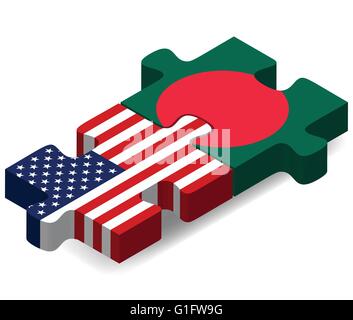 Immagine vettoriale - USA e il Bangladesh bandiere nel puzzle isolati su sfondo bianco Illustrazione Vettoriale