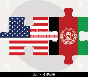 Immagine vettoriale - USA e Afghanistan bandiere nel puzzle isolati su sfondo bianco Illustrazione Vettoriale