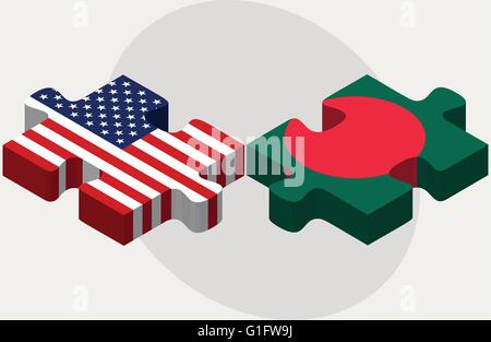 Immagine vettoriale - USA e il Bangladesh bandiere nel puzzle isolati su sfondo bianco Illustrazione Vettoriale