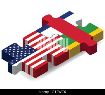 Immagine vettoriale - USA e Repubblica Centrafricana bandiere nel puzzle isolati su sfondo bianco Illustrazione Vettoriale