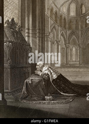 Luigi VII re di Francia, dinanzi alla tomba di Thomas Becket, arcivescovo di Canterbury, Cattedrale di Canterbury Foto Stock