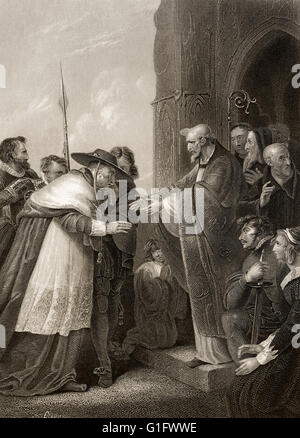 Il Cardinale Wolsey immettendo l abbazia di Leicester, scena di Henry VIII, atto IV, scena 2, una storia play by William Shakespeare Foto Stock
