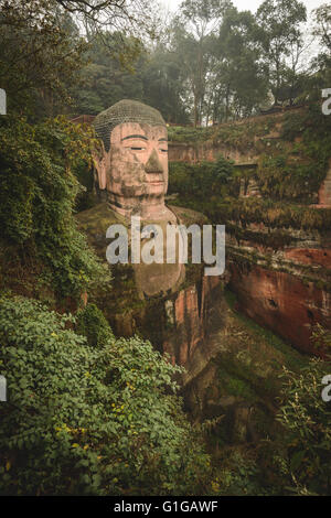 I mondi di pietra più grande Buddha di Leshan, Cina Foto Stock