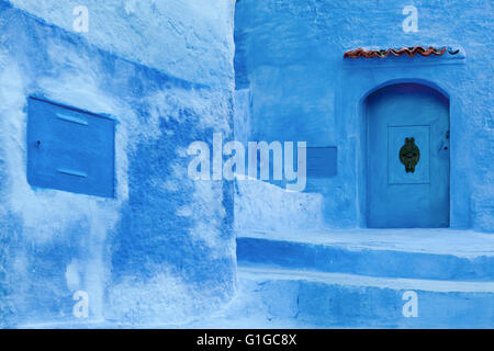 Tradizionale blu lavato medina di Chefchaouen, Rif regione, Marocco Foto Stock