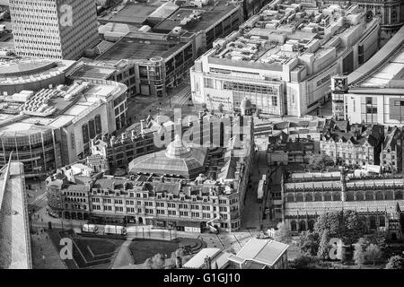 Foto aerea di manchester corn exchange, centro commerciale Arndale, exchange square, Cattedrale di Manchester Foto Stock