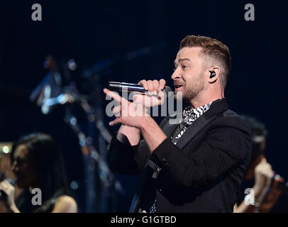 Stoccolma, Svezia. 14 Maggio, 2016. Noi cantante Justin Timberlake esegue durante il gran finale della 61st annuale di Eurovision Song Contest (CES) a Stoccolma, Svezia, 14 maggio 2016. Foto: Britta Pedersen/dpa /dpa/Alamy Live News Foto Stock