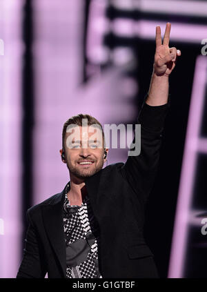 Stoccolma, Svezia. 14 Maggio, 2016. Noi cantante Justin Timberlake esegue durante il gran finale della 61st annuale di Eurovision Song Contest (CES) a Stoccolma, Svezia, 14 maggio 2016. Foto: Britta Pedersen/dpa /dpa/Alamy Live News Foto Stock