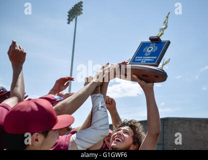 Albuquerque, Nuovo Messico, Stati Uniti d'America. 14 Maggio, 2016. Journal.Sandra Prep's Harris McConnell(CQ) montacarichi 4un campionato trofeo baseball sabato pomeriggio così come il suo team ha sconfitto il Portales.Albuquerque, New Mexico © Roberto E. Rosales/Albuquerque ufficiale/ZUMA filo/Alamy Live News Foto Stock