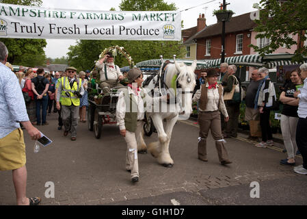 Alresford, Hampshire REGNO UNITO. 15 Maggio, 2016. Un cavallo e un carrello offre crescione fresco per l annuale Alresford Crescione Festival in questo Hampshire città mercato. Foto Stock