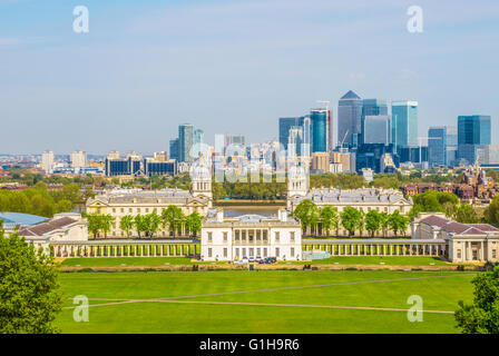 Paesaggio urbano vista dalla collina di Greenwich di Londra, Inghilterra, Regno Unito Foto Stock