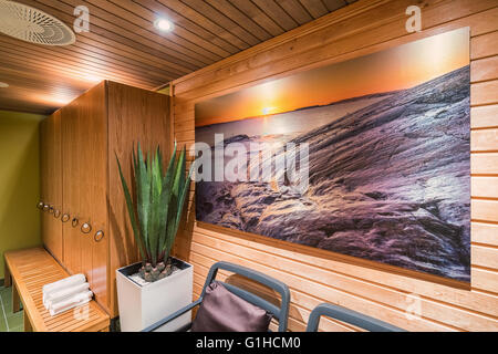 Locker room di un hotel dispone di una sauna, di Helsinki, Finlandia, Europa, UE Foto Stock