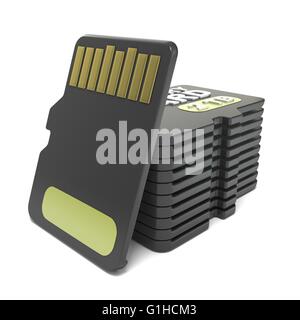 Memoria micro SD card stack. 3D render illustrazione isolati su sfondo bianco Foto Stock