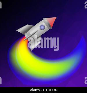 Razzo Spaziale sul cielo blu. Illustrazione Vettoriale