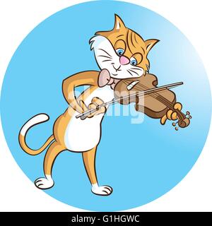 Illustrazione vettoriale del gatto suona il violino su sfondo blu Illustrazione Vettoriale