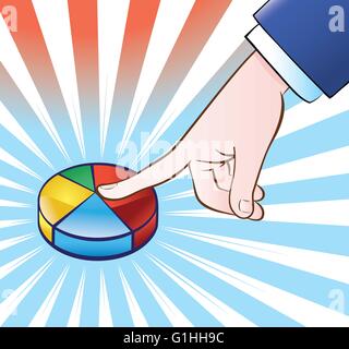 Illustrazione vettoriale di una mano spingendo il grafico a torta button Illustrazione Vettoriale