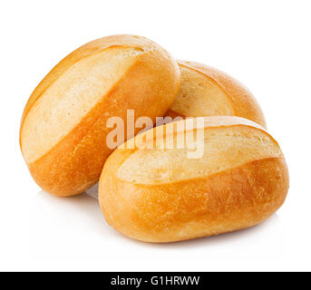 Tre pani di fresco il pane fatto in casa di close-up isolato su uno sfondo bianco. Foto Stock