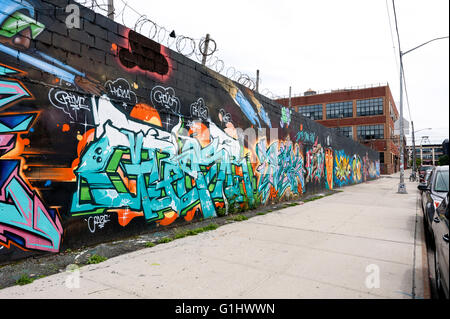 Graffiti murale, Arte di strada, Bushwick di Brooklyn, a New York City. Foto Stock