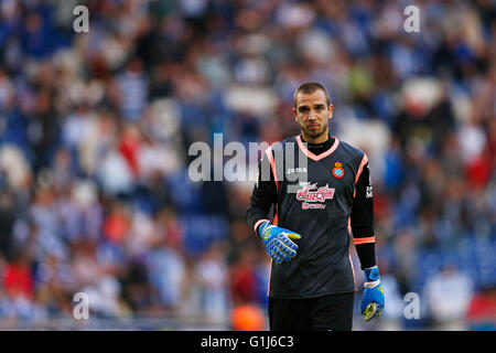 Cornella Llobregat, Spagna. © D. 15 Maggio, 2016. Pau Lopez (Espanyol) Calcio/Calcetto : spagnolo "Liga Española" corrispondono betweena RCD Espanyol 4-2 Eibar al Power8 Stadium di Cornella Llobregat, Spagna. © D .Nakashima/AFLO/Alamy Live News Foto Stock