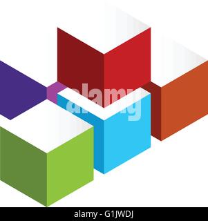 Impilate 3D cubetti icona colorata sul bianco. Cubi isometrica. Illustrazione Vettoriale