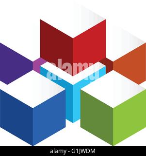 Impilate 3D cubetti icona colorata sul bianco. Cubi isometrica. Illustrazione Vettoriale