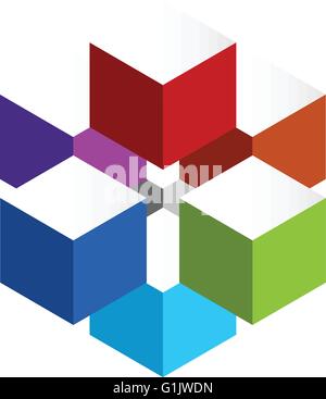 Impilate 3D cubetti icona colorata sul bianco. Cubi isometrica. Illustrazione Vettoriale