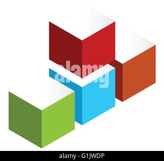 Impilate 3D cubetti icona colorata sul bianco. Cubi isometrica. Illustrazione Vettoriale