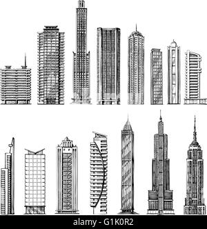 Città. mano-bozzetto grattacieli. illustrazione vettoriale Illustrazione Vettoriale