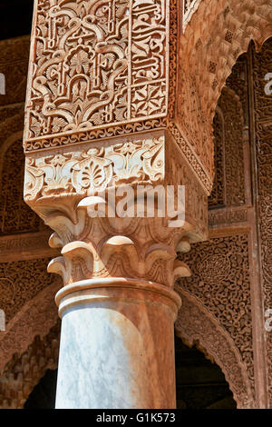 L Arabesco mocarabe intonaco del XVI secolo Tombe Saadiane mausoleo, Marrakech Marrakech ( ), Marocco Foto Stock