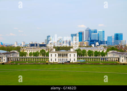 Paesaggio urbano vista dalla collina di Greenwich di Londra, Inghilterra, Regno Unito Foto Stock