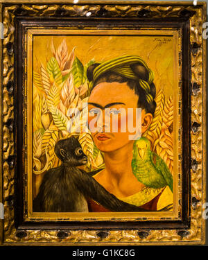 Frida Kahlo 'self-ritratto con la scimmia e pappagallo", 1942, MALBA, museo di arte latino-americana, Buenos Aires, Argentina Foto Stock
