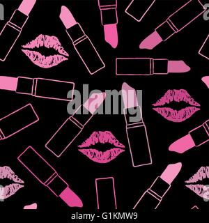 Modello senza giunture sfondo con le labbra e rossetti Illustrazione Vettoriale