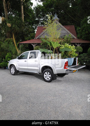 2009 Toyota Hilux pickup truck caricato con alberi e piante Foto Stock