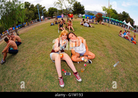 BENICASSIM, Spagna - 18 luglio: la folla in un concerto presso la FIB Festival il 18 luglio 2014 a Benicassim, Spagna. Foto Stock