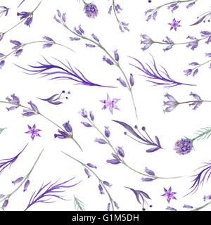 Seamless dipinte a mano e texture con erbe aromatiche isolati su sfondo bianco per i tessili e i wallpaper design Foto Stock