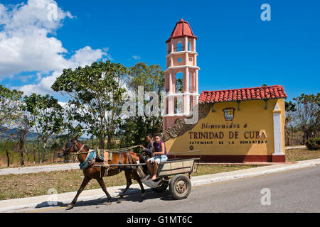 Vista orizzontale del segno di benvenuto in Trinidad, Cuba. Foto Stock