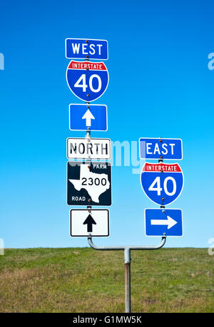 Indicazioni stradali sul percorso 40 in Texas Foto Stock