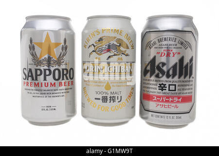 Sapporo, Kirin e Asahi lattine di birra Foto Stock