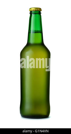 Verde bottiglia di birra isolato su bianco Foto Stock