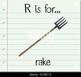 Alfabeto Flashcard R è per illustrazione rake Illustrazione Vettoriale