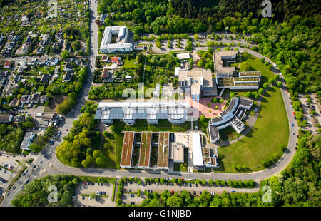 Vista aerea, Hagen Università Centro Regionale Hagen, biblioteca universitaria, Hagener Institute of Management Studies e.V., Hagen, RU Foto Stock