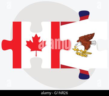 Canada e American Samoa bandiere nel puzzle isolati su sfondo bianco Illustrazione Vettoriale