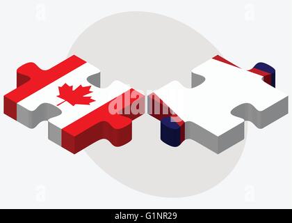 Canada e American Samoa bandiere nel puzzle isolati su sfondo bianco Illustrazione Vettoriale