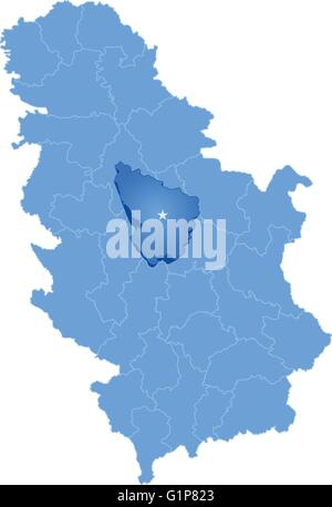 Mappa di Serbia, compartimentazione Sumadija distretto è tirata fuori, isolati su sfondo bianco Illustrazione Vettoriale