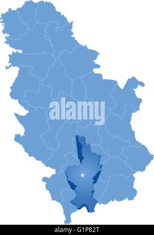 Mappa di Serbia, suddivisione del Distretto del Kosovo è tirata fuori, isolati su sfondo bianco Illustrazione Vettoriale