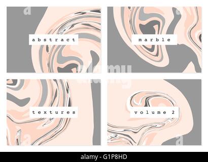 Un set di quattro trame in marmo in colori pastello. Tessile moderno, la carta di avvolgimento, biglietto di auguri, wall art design. Illustrazione Vettoriale
